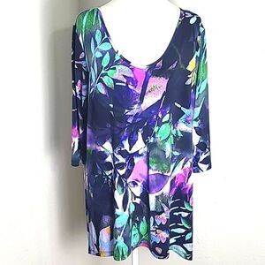 Clara Sun Woo Purple Multicolor Floral Tunic Top, Size Large